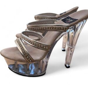 Chic Transparent Platform Heels with Rhinestone Accents BRAND NEW